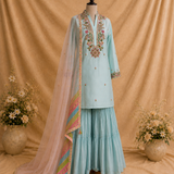 Aqua Blossom Sharara Set