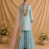 Aqua Blossom Sharara Set