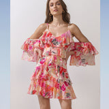 Schiffli Pink Multi Printed Short Dress
