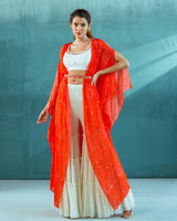 Coral Chiffon Ivory Sharara set