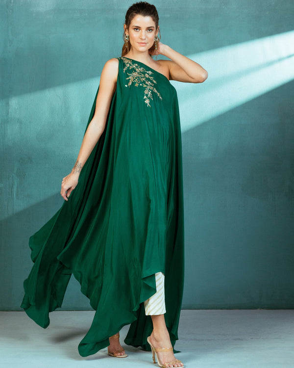 Emerald Green Crepe Kaftan Pant Set
