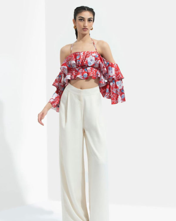 Ajisia Printed Cold Shoulder Top With Trouser