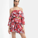 Ajisia Printed Cold Shoulder Blouse With Skirt