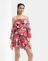 Ajisia Printed Cold Shoulder Blouse With Skirt