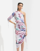Iris Printed One Off Shoulder Short Dress