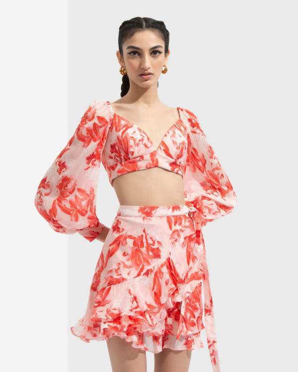 Matsu Printed Wrap Skirt Paired With Blouse
