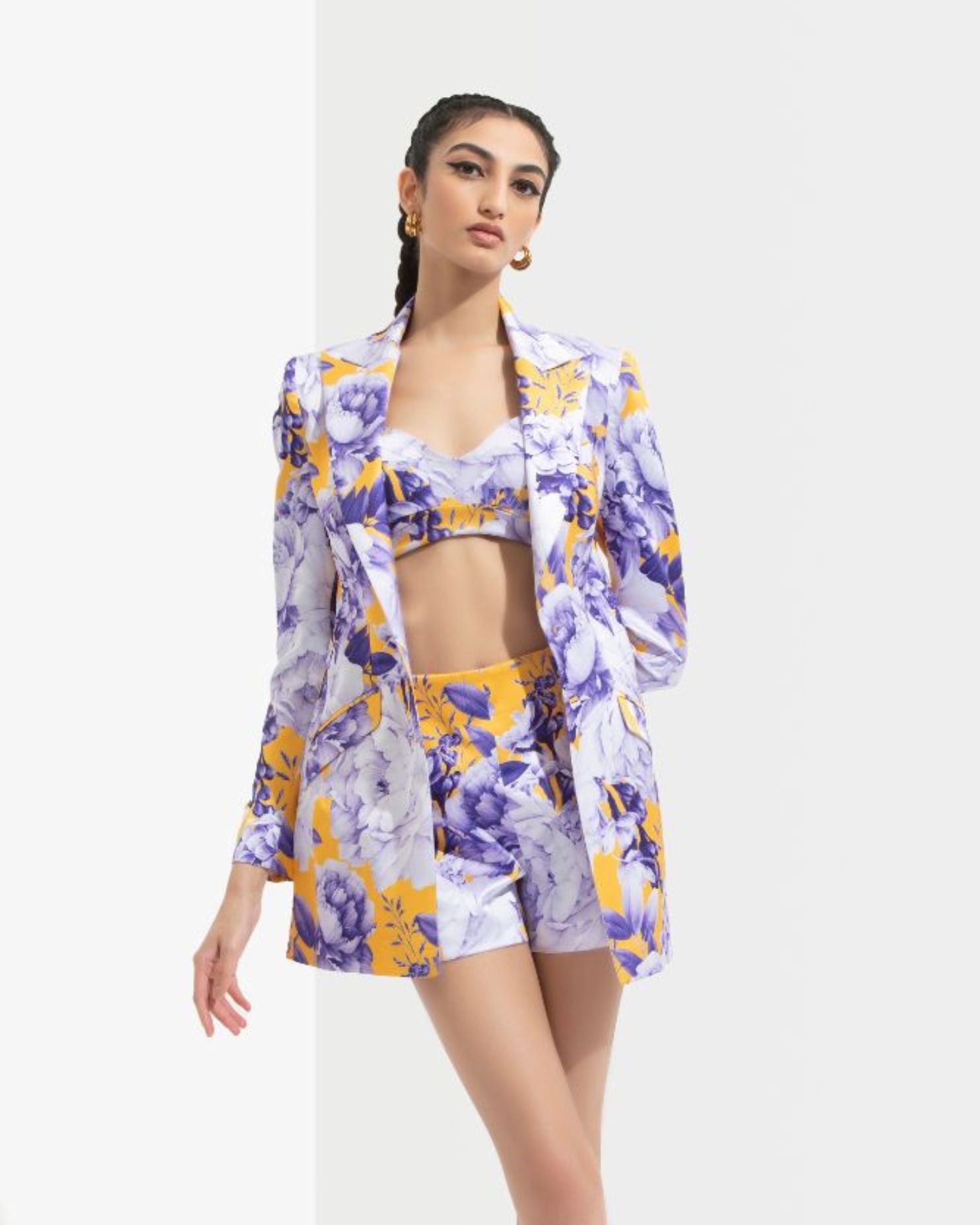 Sumire Printed Jacket Paired With Bustier And Shorts