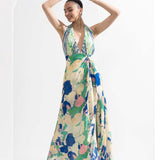 Mystic green chiffon halter neck dress
