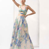 Mystic green mesh lurex printed co-ord set