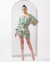 Mint & Pink abstract printed top & skirt set