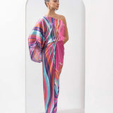 Pink Marble Printed Draped Dress