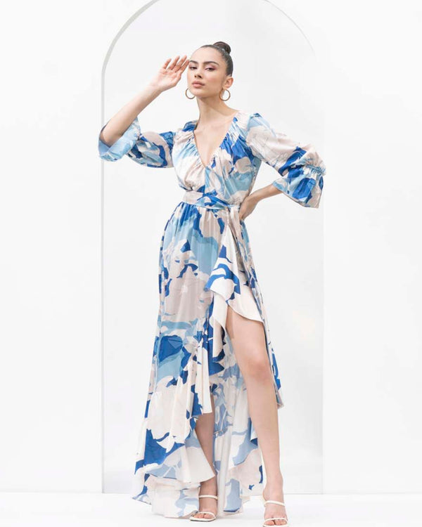 Mystic blue texture printed dress