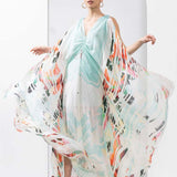 Ocean Blue Printed Chiffon Kaftan