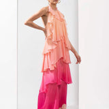 Ombre printed chiffon tiered dress
