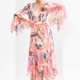 Peach tropical chiffon dress