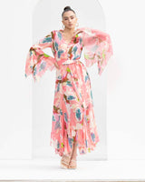 Peach tropical chiffon dress