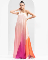 Ombre printed one-shoulder kaftan