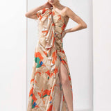 Mystic Orange Printed One Shoulder Dress