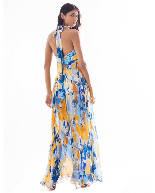 Blue halter neck maxi dress