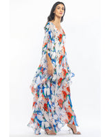 Tropical ivory blue kaftan dress
