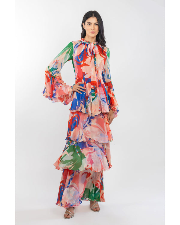 Chiffon Printed Layered Dress