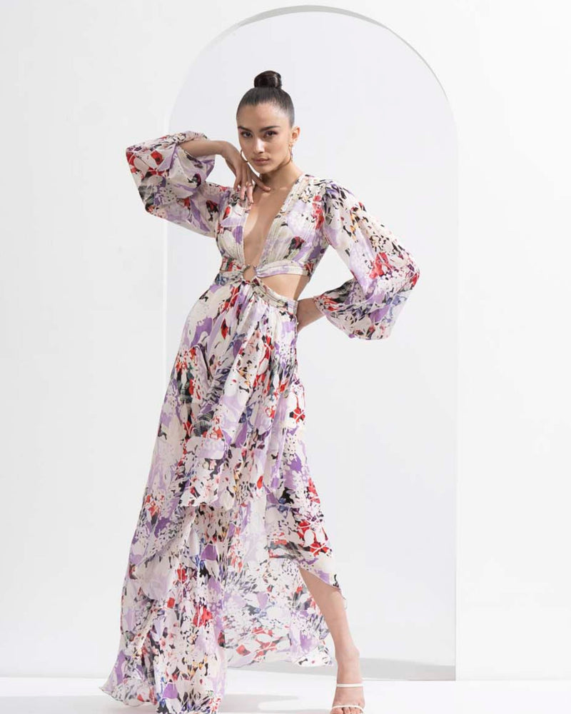 Purple orchid cutouts chiffon dress