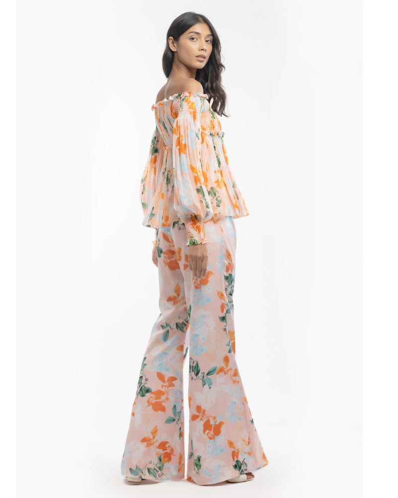 Chiffon Printed Smocking Top and Pants