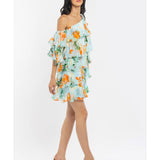 Green Chiffon Tiered Mini Dress