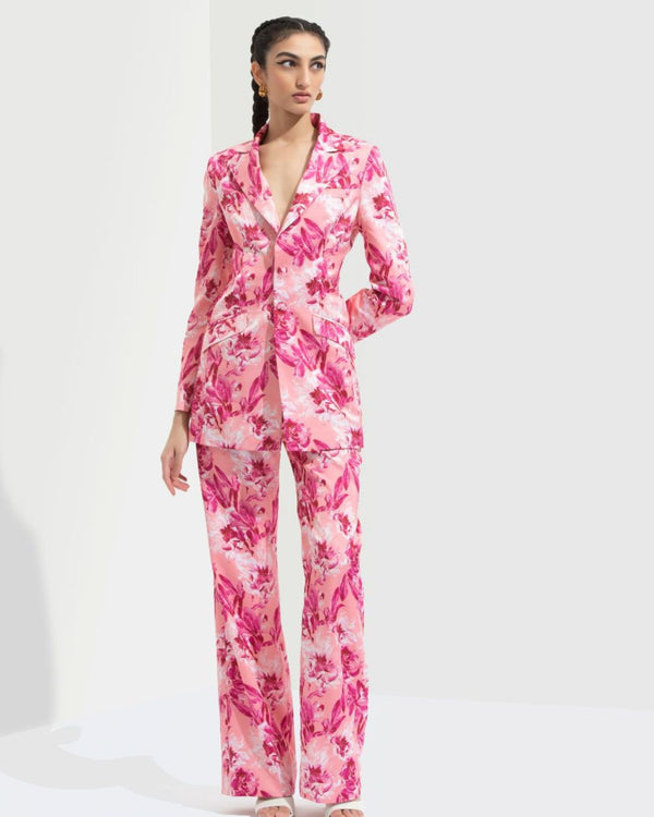 Sakura Printed Jacket Paired With Bootleg Trouser