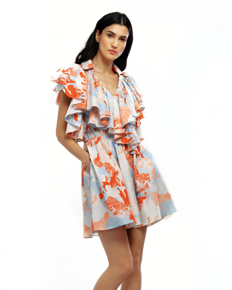 Cotton Poplin Printed Short Dress