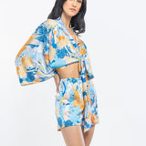 Blue Kimono Tie-up Shorts Set