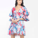 Satin Printed Short Tiered Dress
