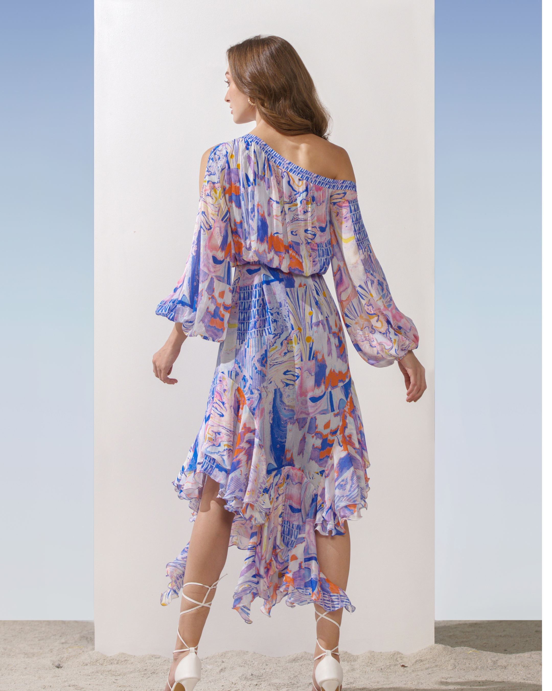 Chiffon blue multi printed dress