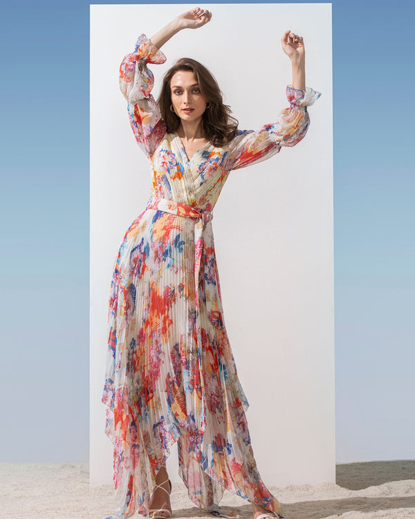 Chiffon Dress With Pleated Bottom
