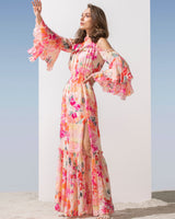 Pink cold shoulder maxi dress