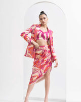 Fuchsia abstract printed blazer Set