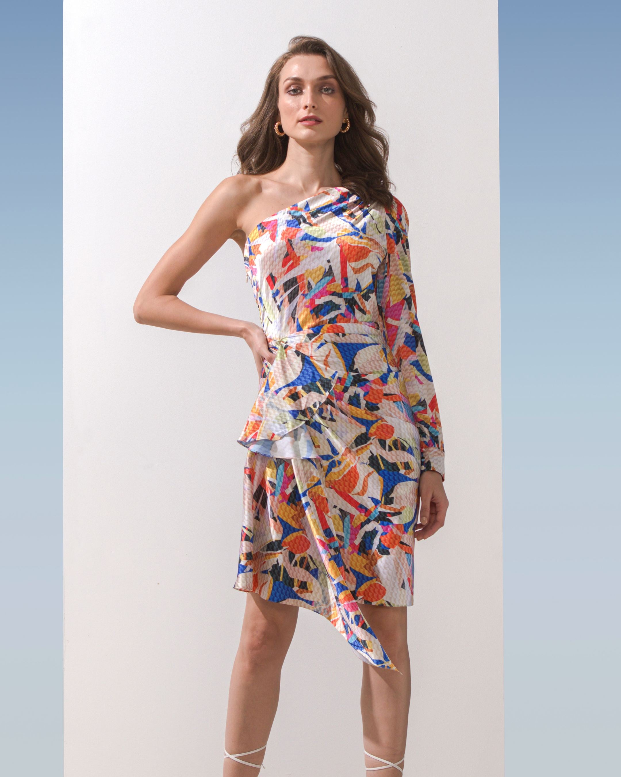 Satin geometric one shoulder dress