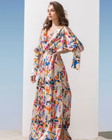 Satin geometric kaftan dress