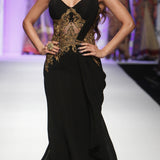 Black and gold embroidered royal georgette evening gown