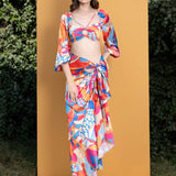 Pop Abstract Printed Satin Top & Wrap Skirt