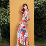 Pop Abstract Printed Satin Top & Wrap Skirt
