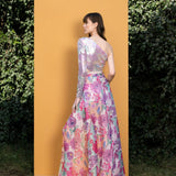 Hibiscus print sequin one-shoulder tulip dress
