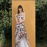 Black rose printed Spandex dress