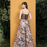 Black Rose Printed Sequins Romper Gown