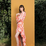 Maple Leaves Printed Wrap Dress
