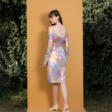 Pop Abstract Draped Sequins Short Slit Dress