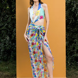 Hibiscus printed body suit with long sarong