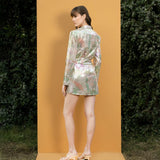 Tropical Printed sequins short wrap jacket dress