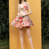 Dahlia Bouquet Printed Cutout Short Dress