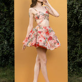 Dahlia Bouquet Printed Cutout Short Dress